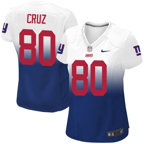 Women's Limited Victor Cruz Nike Jersey White/Royal Blue - #80 Fadeaway NFL New York Giants